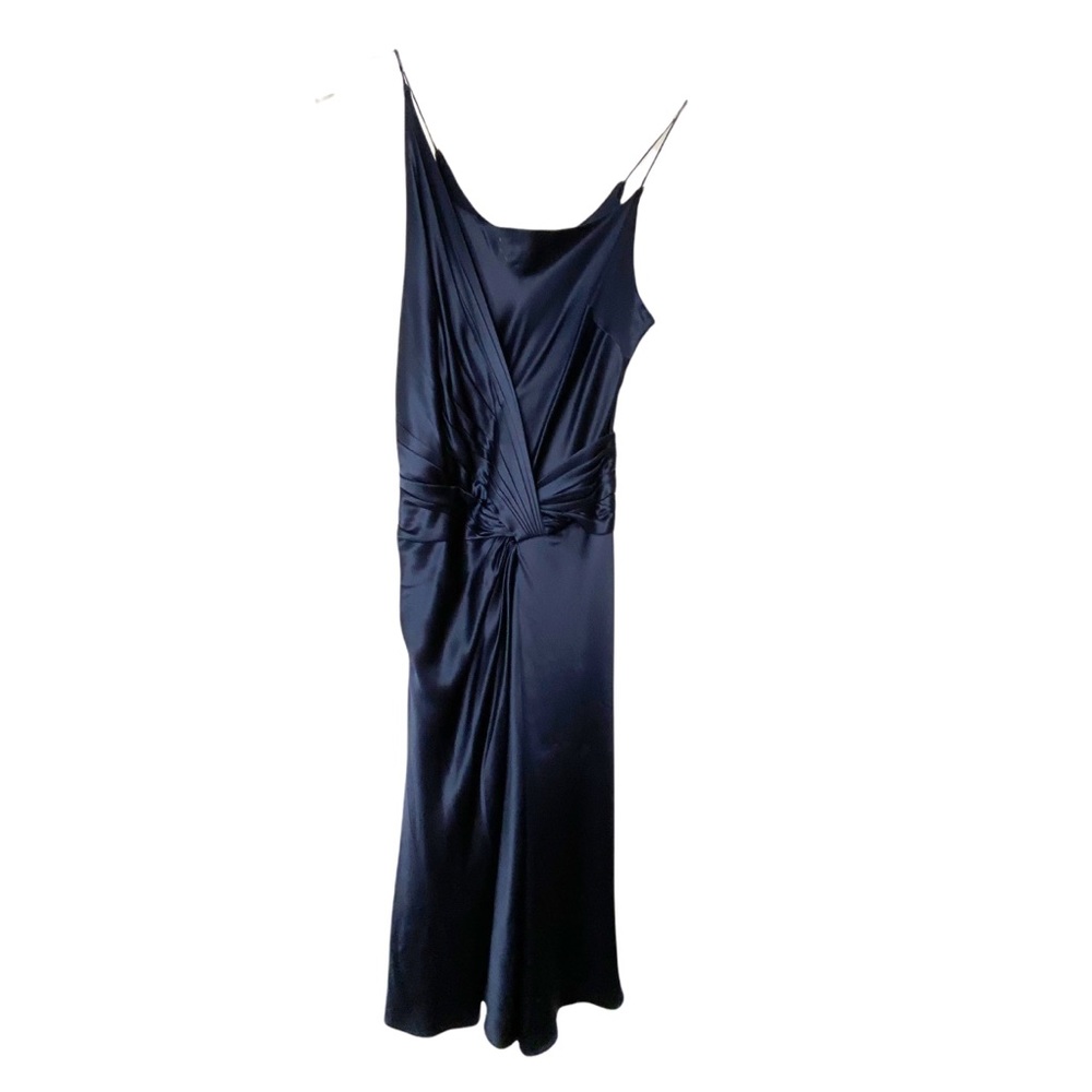 NWT Laundry by Design Silk Satin Navy Blue Twist Front Midi Dress Black Iris S - Picture 8 of 10